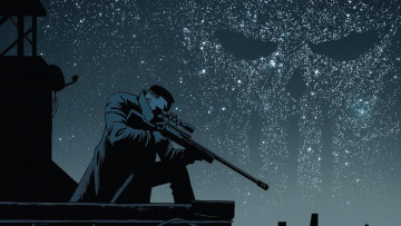 Картинка рисованное комиксы символ каратель killer night фрэнк касл punisher weapon sniper rifle снайперская винтовка