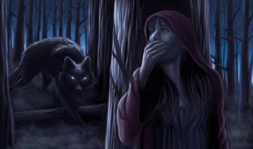 обоя фэнтези, красавицы и чудовища, девушка, волк, лес