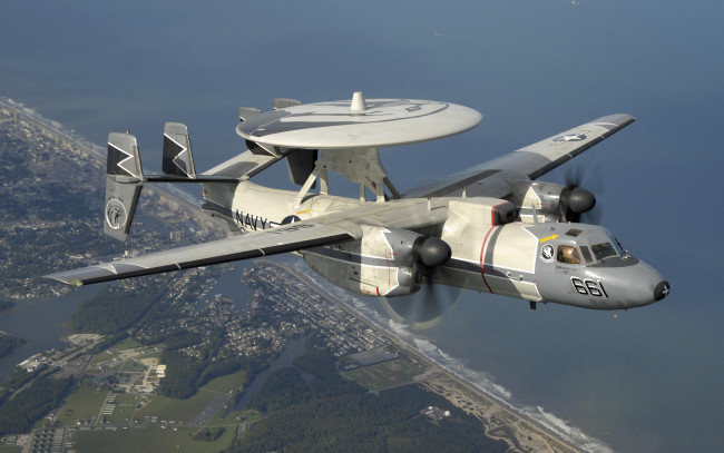 Обои картинки фото авиация, боевые самолёты, grumman, дальнего, самолёт, радиолокационного, обнаружения, e-2c, hawkeye, палубный