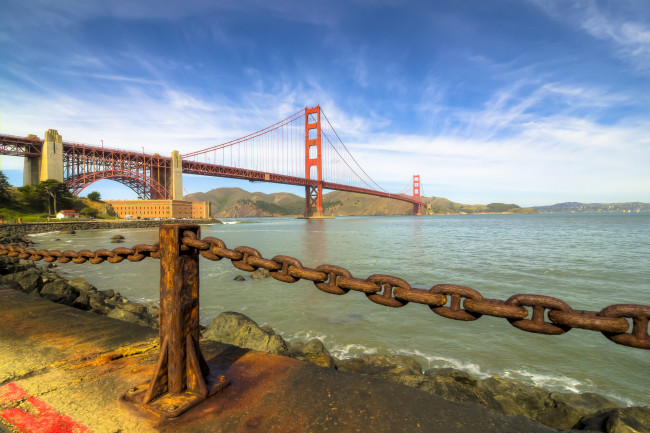 Обои картинки фото golden gate and fort mason, города, - мосты, простор