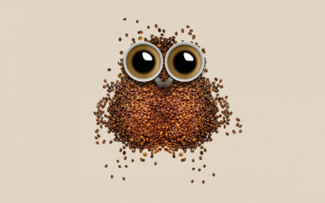 Картинка еда кофе +кофейные+зёрна зерна чашка сова
