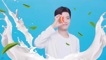 обоя мужчины, xiao zhan, актер, молоко, листья, грейпфрут