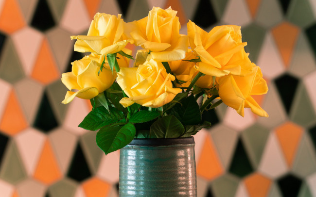 Обои картинки фото цветы, розы, желтые, букет