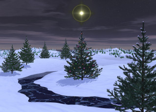 Картинка 3д графика nature landscape природа снег ели