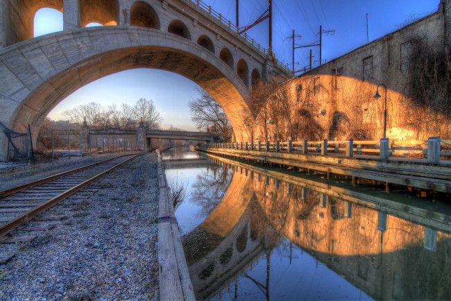 Обои картинки фото manayunk, canal, города, мосты, филадельфия