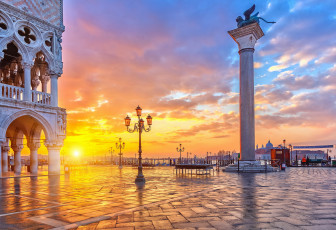Картинка города венеция+ италия площадь дома фонари венеция закат