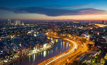 Картинка ho+chi+minh++вьетнам города -+огни+ночного+города дороги река огни ночь небоскребы дома вьетнам ho chi minh