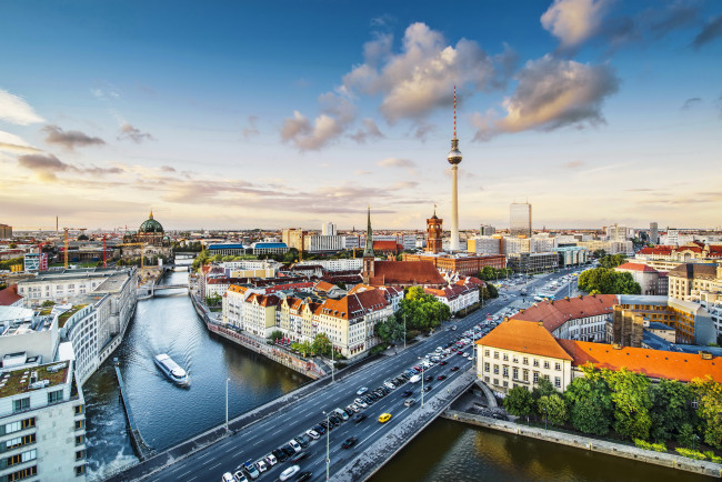 Обои картинки фото города, берлин , германия, небоскребы, мост, река, дома, берлин
