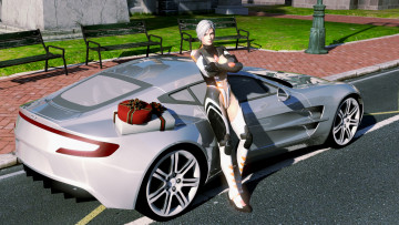 Картинка автомобили 3d+car&girl взгляд девушка подарки автомобиль фон
