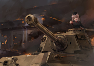 Картинка girls+und+panzer аниме взгляд девушка танк фон
