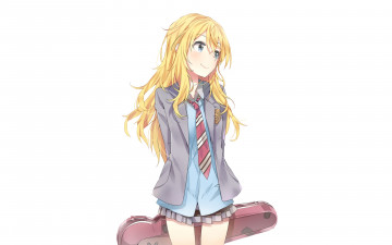 обоя аниме, shigatsu wa kimi no uso, девушка, взгляд, фон