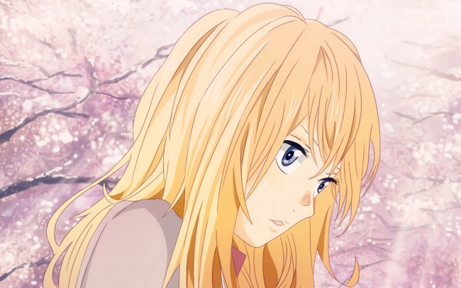 Обои картинки фото аниме, shigatsu wa kimi no uso, фон, взгляд, девушка