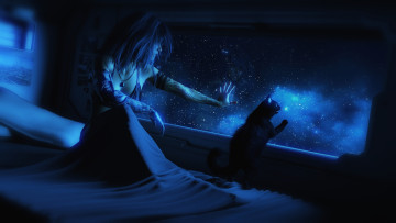 Картинка 3д+графика фантазия+ fantasy девушка фон кот тату