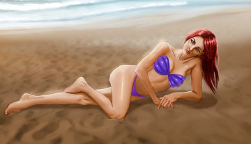 Картинка рисованное люди девушка фон взгляд пляж купальник