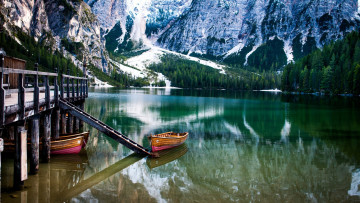 обоя корабли, лодки,  шлюпки, горы, озеро, отражение