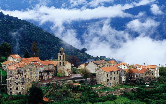 Обои картинки фото village, in, alta, roca, region, corsica, france, города, пейзажи