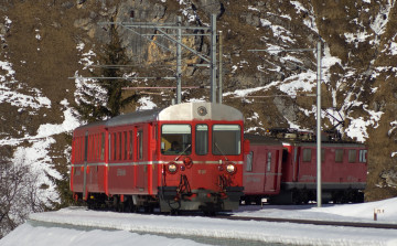 обоя техника, поезда, зима, рельсы, локомотив