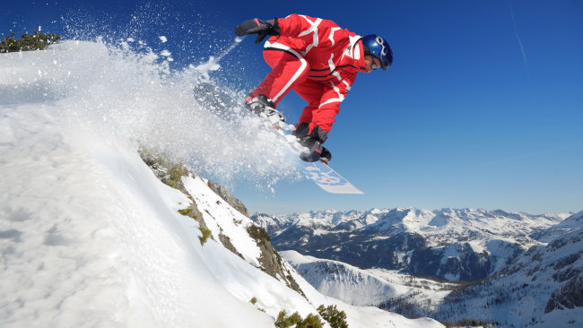 Обои картинки фото спорт, сноуборд, снег, горы