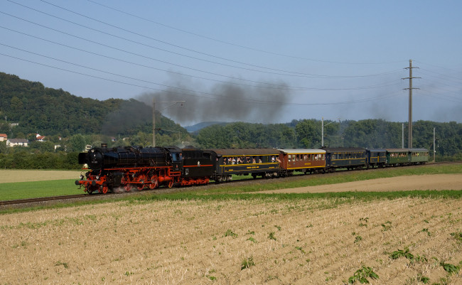 Обои картинки фото техника, паровозы, паровоз, вагоны, дым