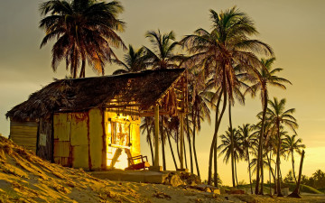 Картинка разное развалины +руины +металлолом море sand tropical shore sea beach sunset песок берег закат пляж paradise пальмы