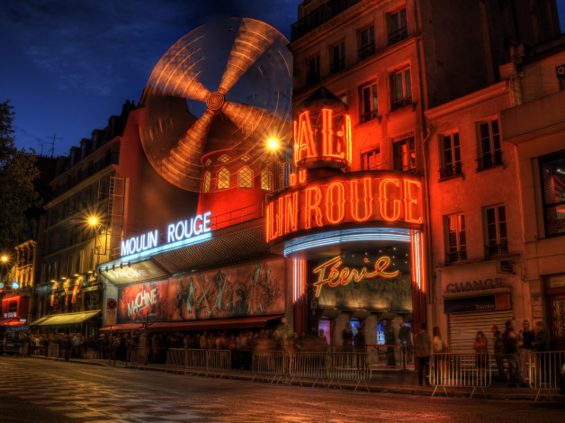 Обои картинки фото moulin rouge,  paris, города, париж , франция, кабаре, ночь