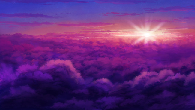 Обои картинки фото аниме, unknown,  другое, облака, закат