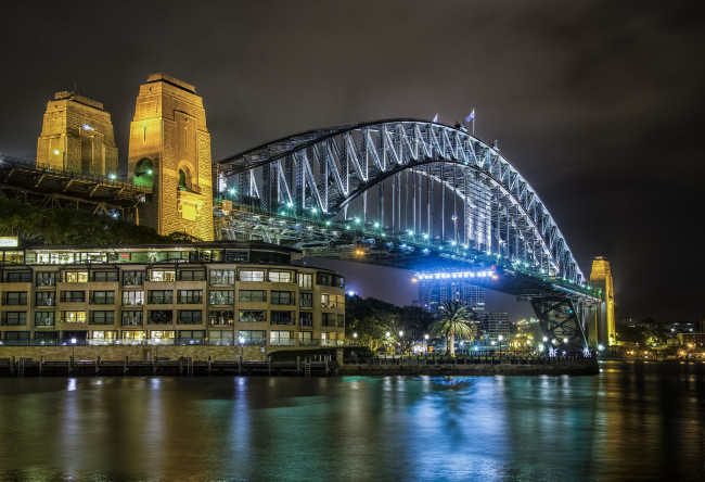 Обои картинки фото rocks | sydney, города, сидней , австралия, ночь, бухта, мост