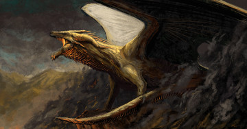 Картинка фэнтези драконы дракон мощь крылья арт горы пасть