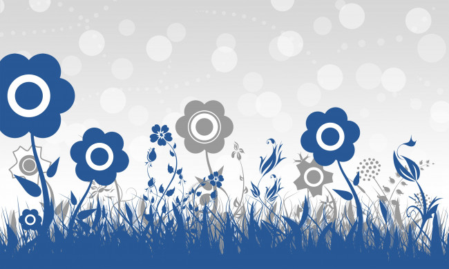 Обои картинки фото векторная графика, цветы , flowers, фон, серый, синий, цветы