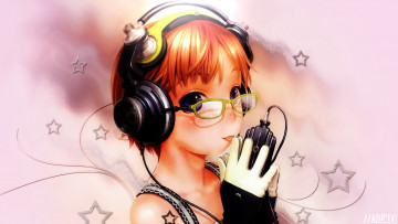 Картинка аниме headphones instrumental девочка наушники очки