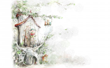 Картинка рисованные другое дом на дереве лестница девочка книга