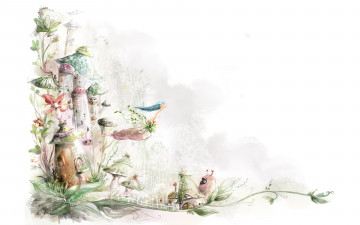 Картинка рисованные другое сказочный домик летящая девочка