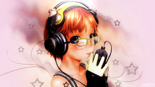 Обои картинки фото аниме, headphones, instrumental, девочка, наушники, очки