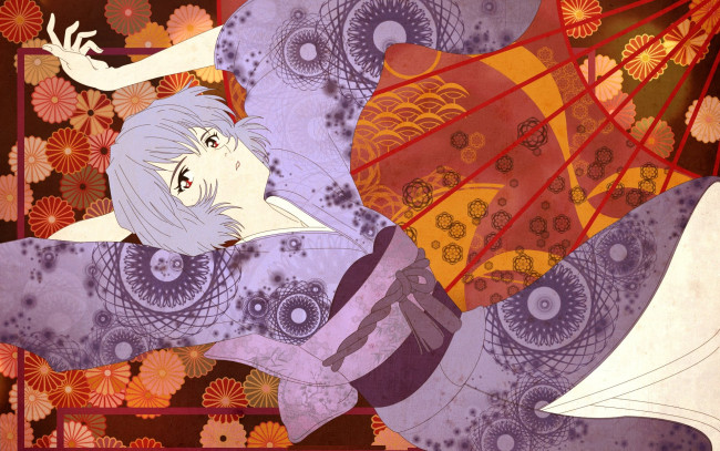 Обои картинки фото аниме, evangelion, кимоно, девушка