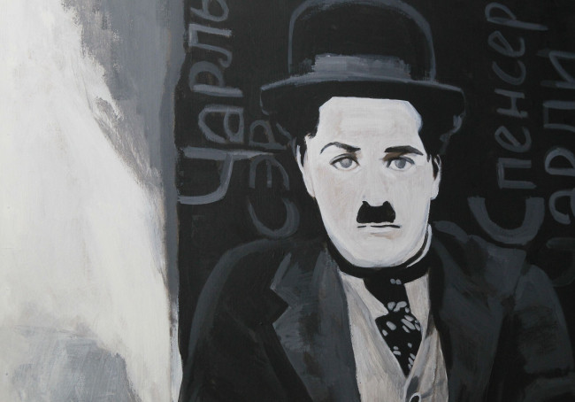 Обои картинки фото рисованные, люди, Чаплин