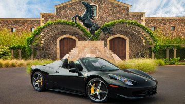 Картинка автомобили ferrari статуя кабриолет черный конь лошадь фонтан ворота здание особняк