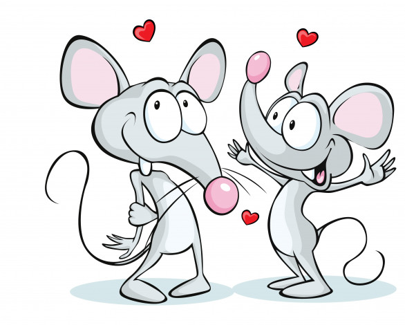Обои картинки фото векторная графика, животные, white, background, сердечки, влюбленные, мышки, hearts, the, lovers, of, mouse, белый, фон