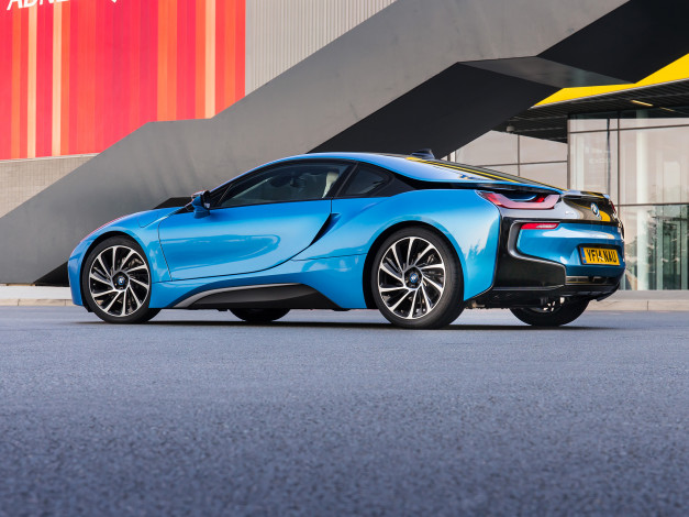 Обои картинки фото автомобили, bmw, синий, i8, 2014г, uk-spec