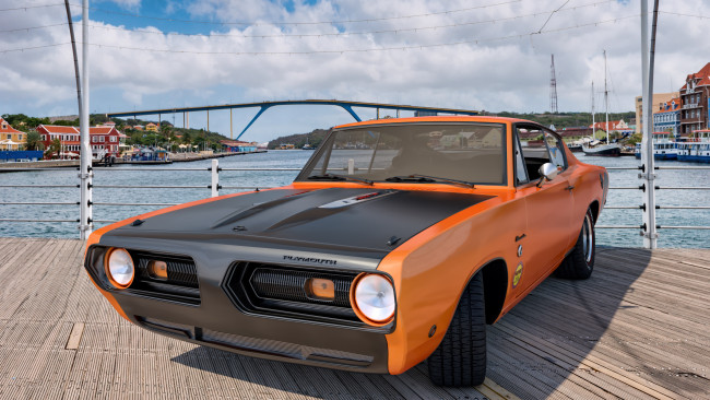 Обои картинки фото автомобили, 3д, 1968г, plymouth, barracuda