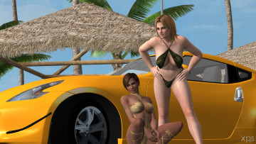 обоя автомобили, 3d car&girl, девушки, взгляд, фон, автомобиль