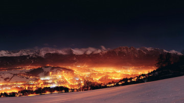 Картинка города -+огни+ночного+города огни зима горы город вечер