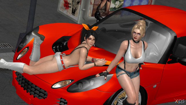 Обои картинки фото автомобили, 3d car&girl, девушки, взгляд, фон, автомобиль