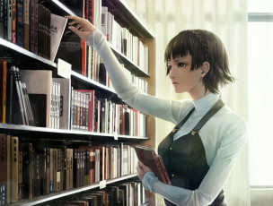 Картинка аниме persona девушка книги namako mikan niishima makoto art anime