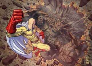 Картинка аниме one+punch+man битва герой монстр saitama ???