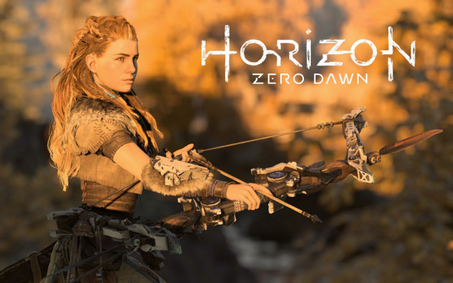 Обои картинки фото видео игры, horizon zero dawn, фон, взгляд, девушка