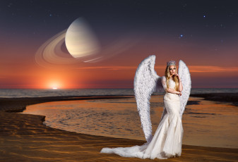 Картинка девушки -unsort+ креатив крылья ангел платье настроение девушка ренат хисматулин облака песок поза стиль