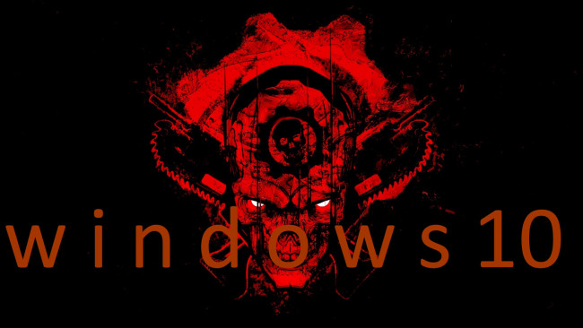 Обои картинки фото компьютеры, windows  10, логотип, фон, глаза, красный, страх, красное, черный, кровь, череп, красота, зубы, эмблема, red, ужас, blood, пила, black, gears, of, war, душа, and, fire