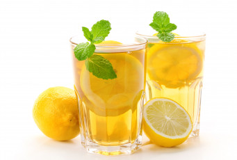 Картинка еда напитки лимон ice tea мята стаканы