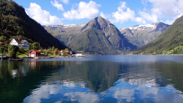 Картинка village in sognefjord norway природа реки озера поселок горы озеро