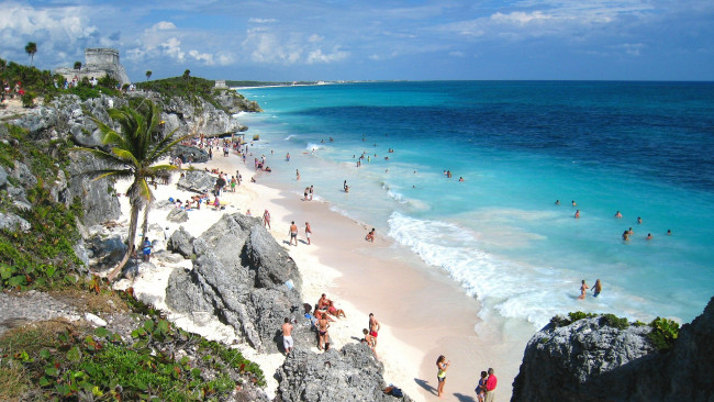 Обои картинки фото beautiful, beach, in, mexico, природа, побережье, океан, пальмы, пляж